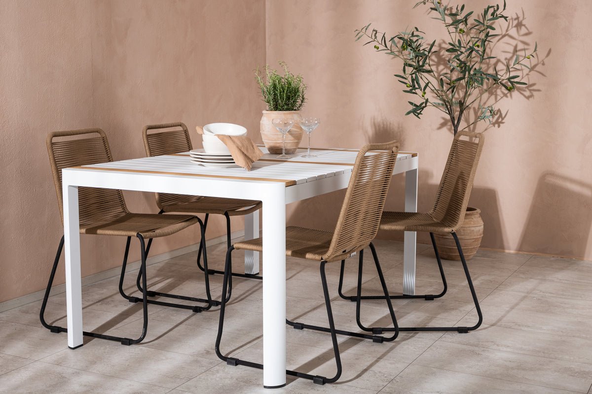 Luxusbetten24 Sarova Garten Essgruppe 5‑teiliges Set Weiß/Braun Outdoor