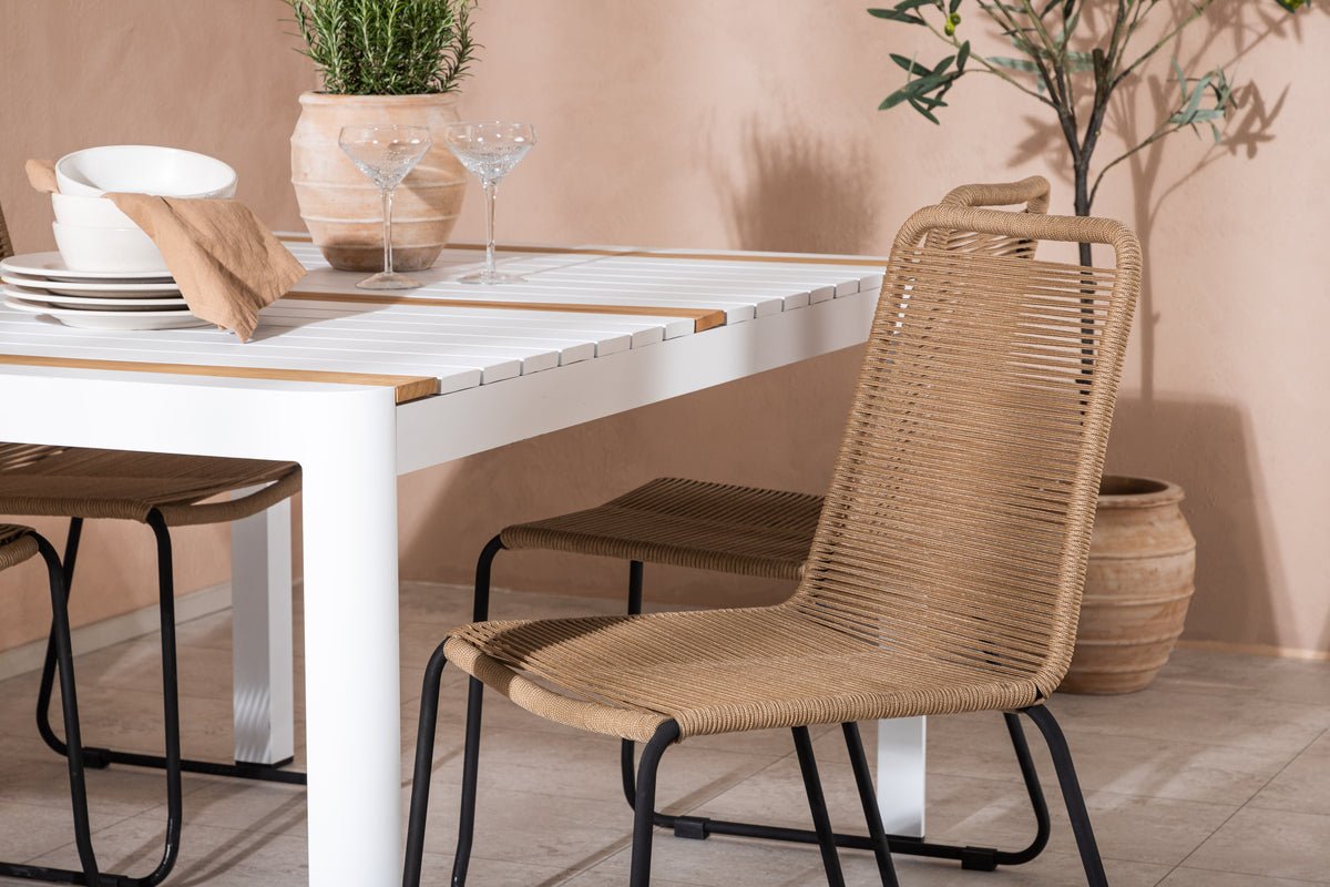 Luxusbetten24 Sarova Garten Essgruppe 5‑teiliges Set Weiß/Braun Outdoor