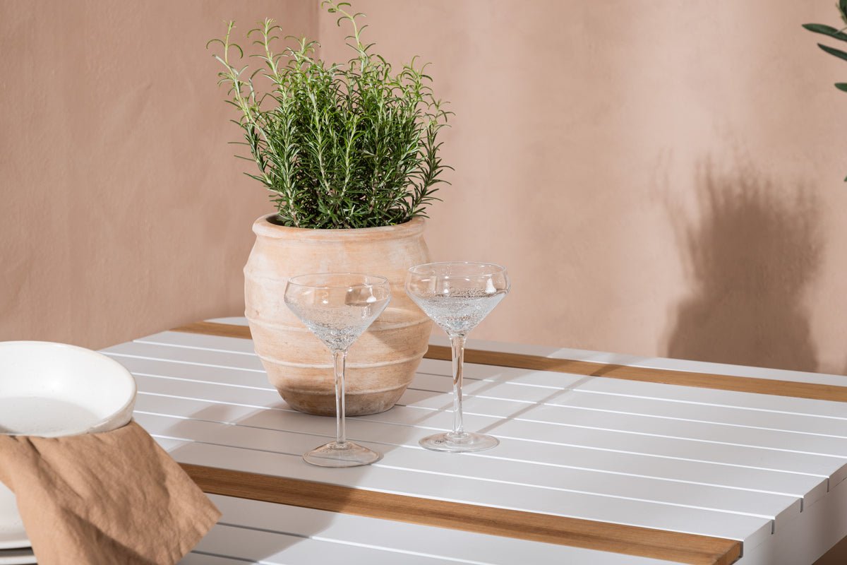 Luxusbetten24 Sarova Garten Essgruppe 5‑teiliges Set Weiß/Braun Outdoor
