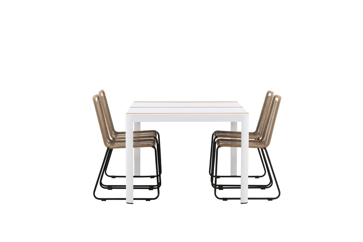 Luxusbetten24 Sarova Garten Essgruppe 5‑teiliges Set Weiß/Braun Outdoor