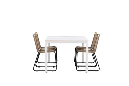 Luxusbetten24 Sarova Garten Essgruppe 5‑teiliges Set Weiß/Braun Outdoor