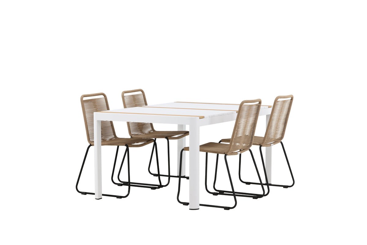 Luxusbetten24 Sarova Garten Essgruppe 5‑teiliges Set Weiß/Braun Outdoor