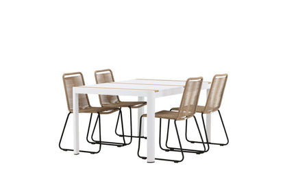 Luxusbetten24 Sarova Garten Essgruppe 5‑teiliges Set Weiß/Braun Outdoor