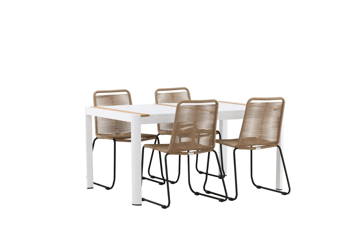 Luxusbetten24 Sarova Garten Essgruppe 5‑teiliges Set Weiß/Braun Outdoor