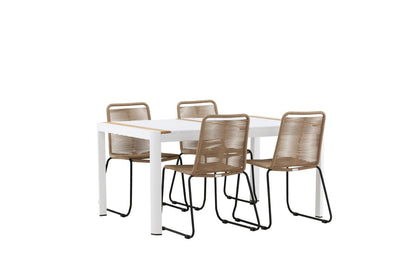 Luxusbetten24 Sarova Garten Essgruppe 5‑teiliges Set Weiß/Braun Outdoor