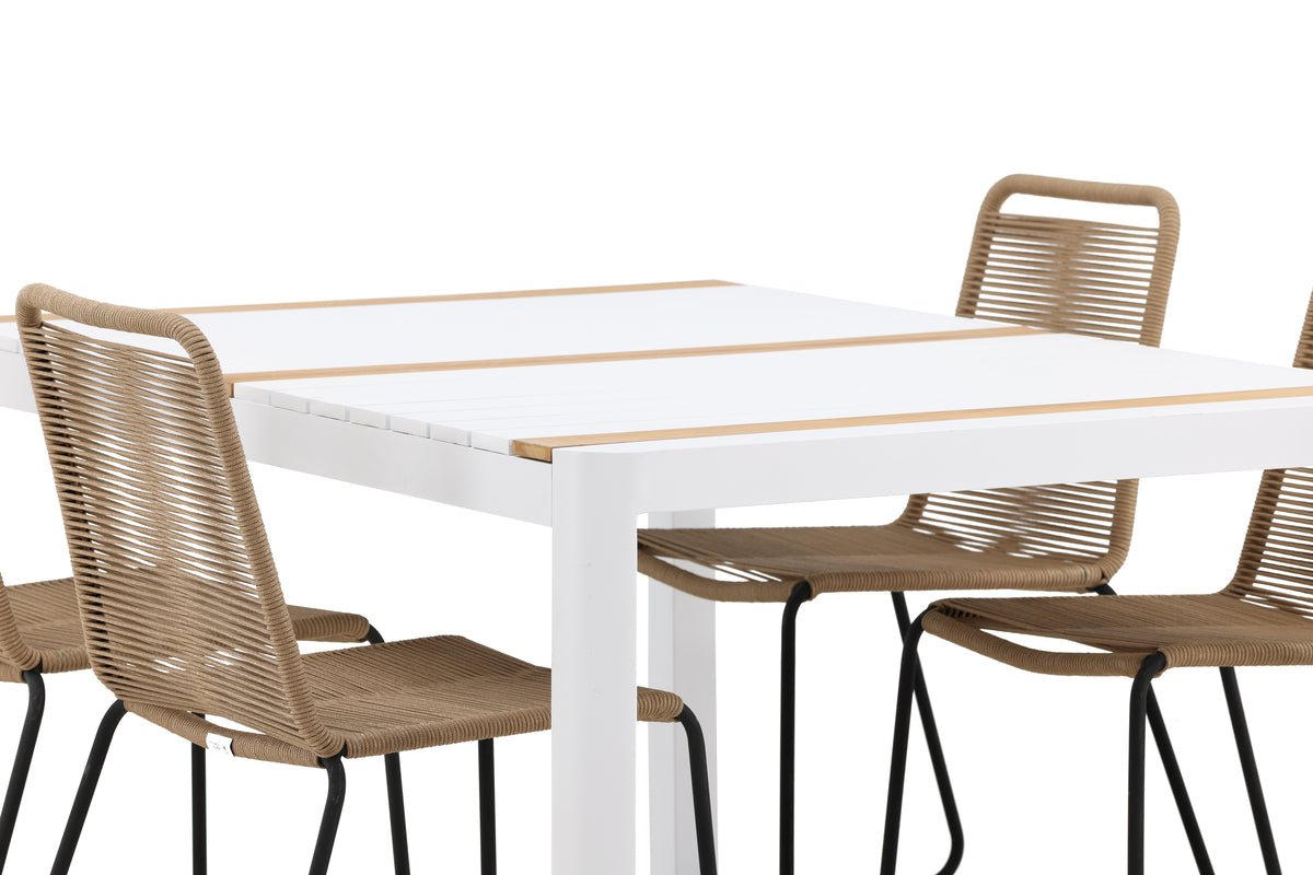 Luxusbetten24 Sarova Garten Essgruppe 5‑teiliges Set Weiß/Braun Outdoor