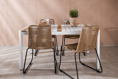 Luxusbetten24 Sarova Garten Essgruppe 5‑teiliges Set Weiß/Braun Outdoor