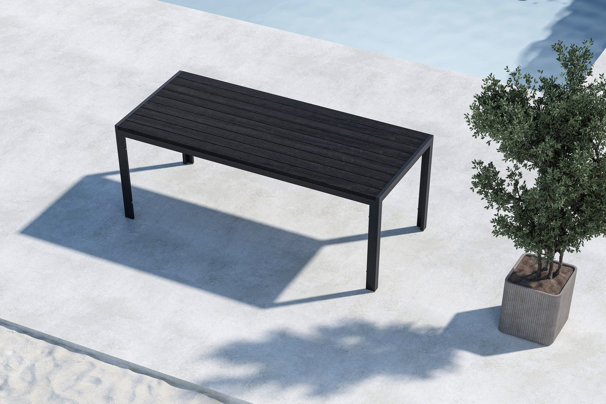 Luxusbetten24 Amalfi Gartentisch 205x90 cm Aluminium‑Polywood, Beige oder Schwarz