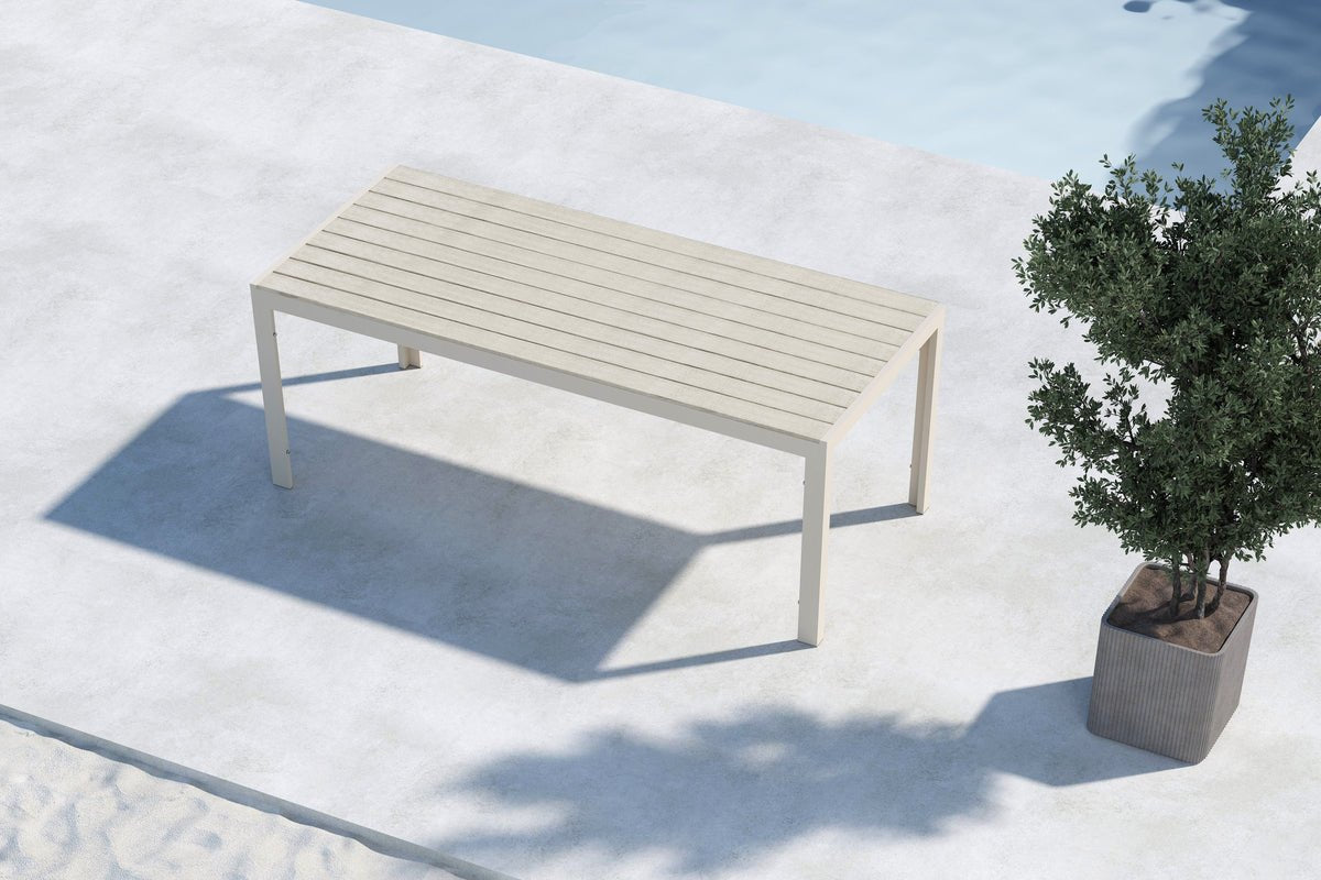 Luxusbetten24 Amalfi Gartentisch 205x90 cm Aluminium‑Polywood, Beige oder Schwarz