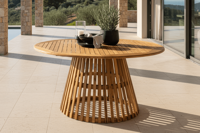 Luxusbetten24 Aurelia Garten Esstisch Naturoptik Akazienholz Ø150cm Naturstil