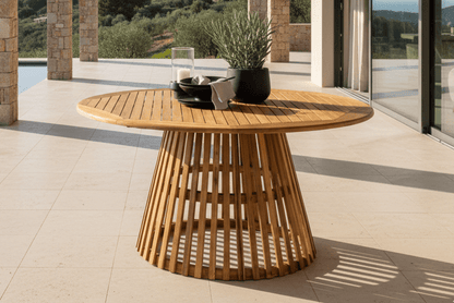 Luxusbetten24 Aurelia Garten Esstisch Naturoptik Akazienholz Ø150cm Naturstil
