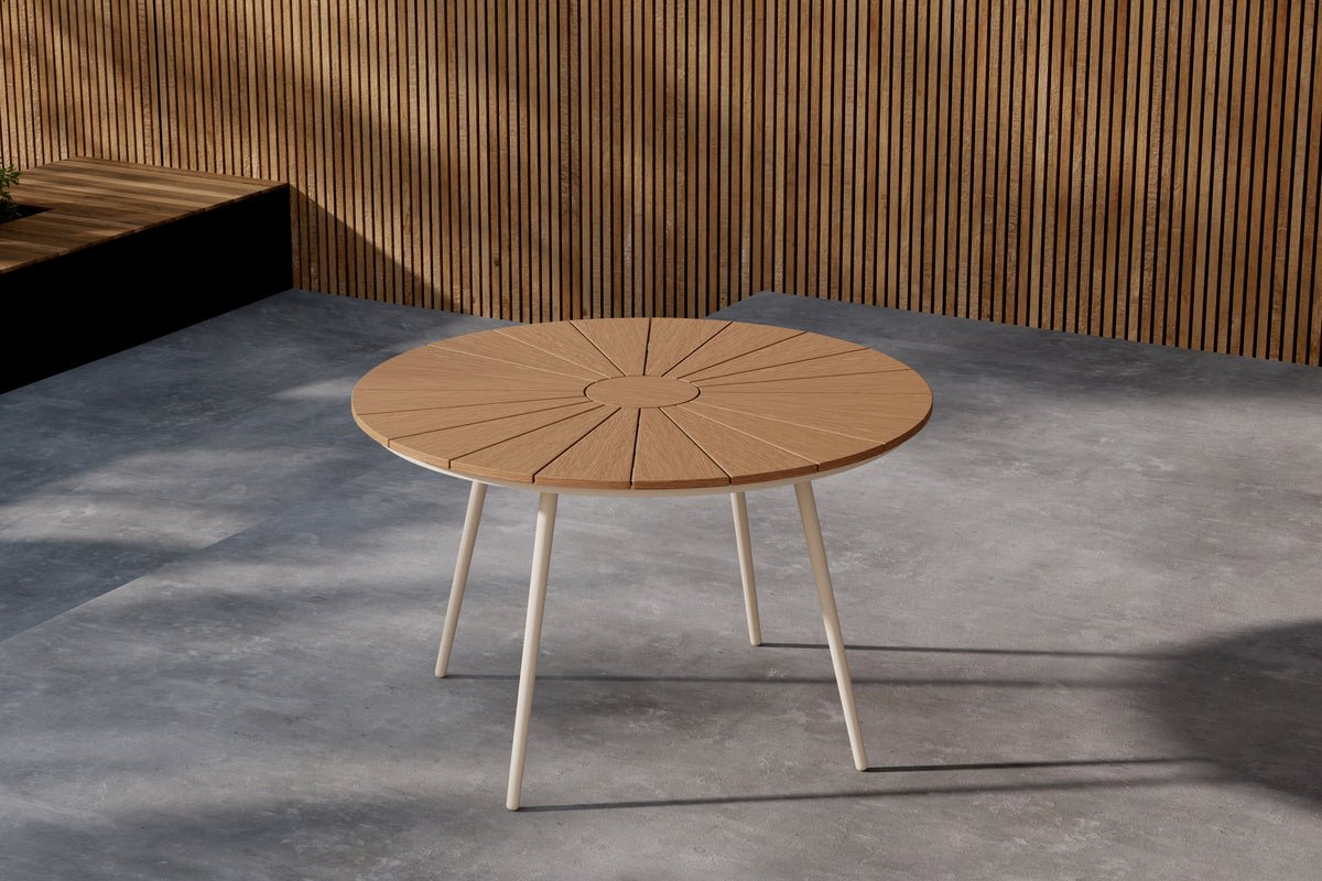 Luxusbetten24 Capri Garten Esstisch Ø 120 cm Polywood Aluminium Beige