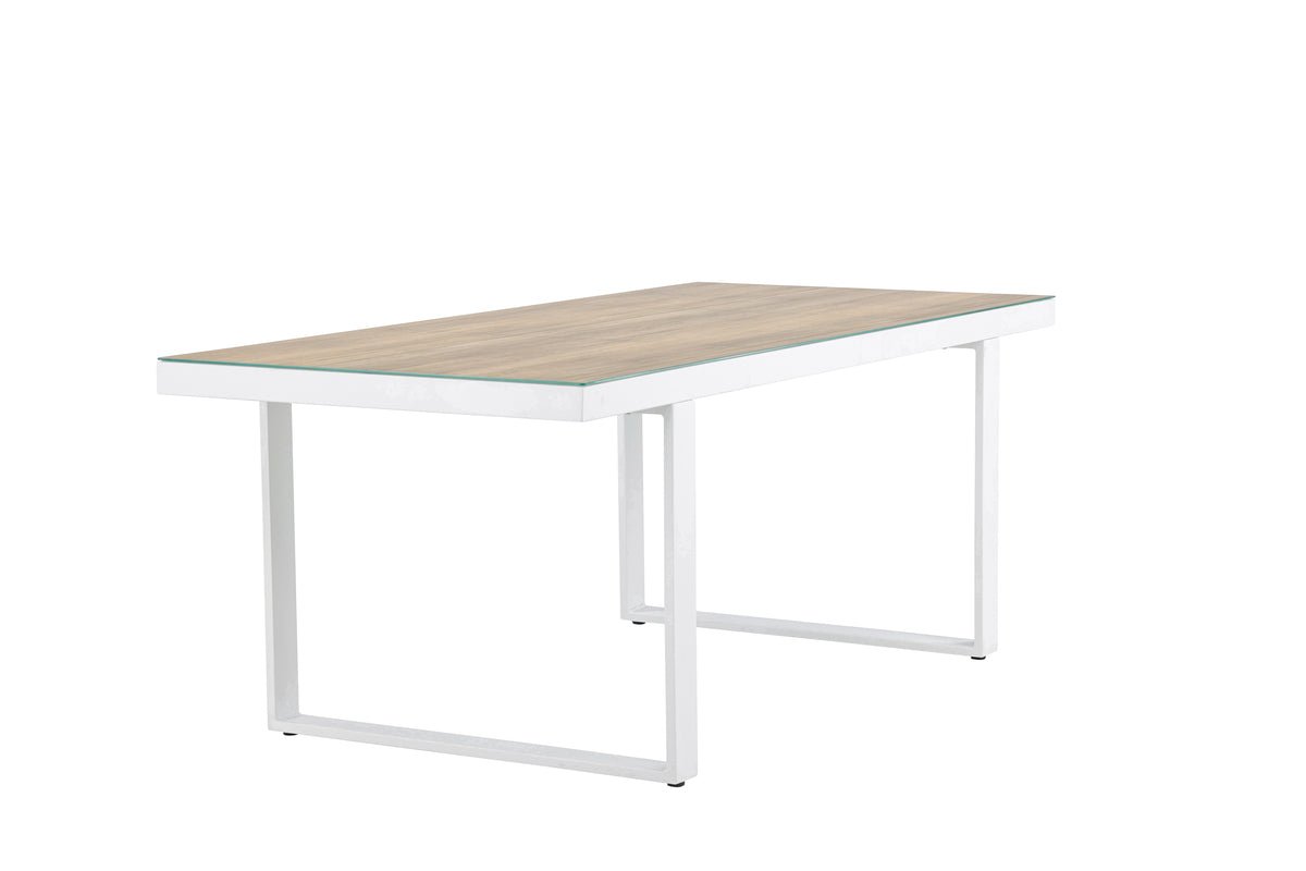 Fjord Garten Esstisch 200x90 cm Weiß Aluminium‑Glas