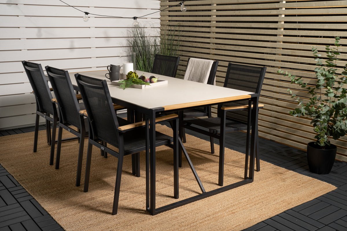 Luxusbetten24 Lorenzo Gartentisch 200x90 cm mit Glas‑Teakholzplatte Grau Garten