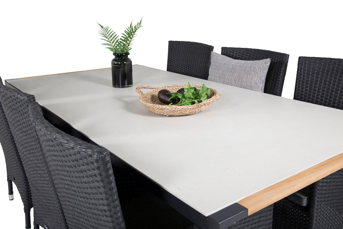 Luxusbetten24 Lorenzo Gartentisch 200x90 cm mit Glas‑Teakholzplatte Grau Garten