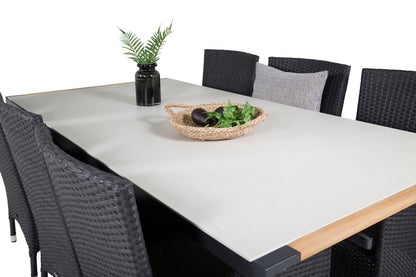 Luxusbetten24 Lorenzo Gartentisch 200x90 cm mit Glas‑Teakholzplatte Grau Garten