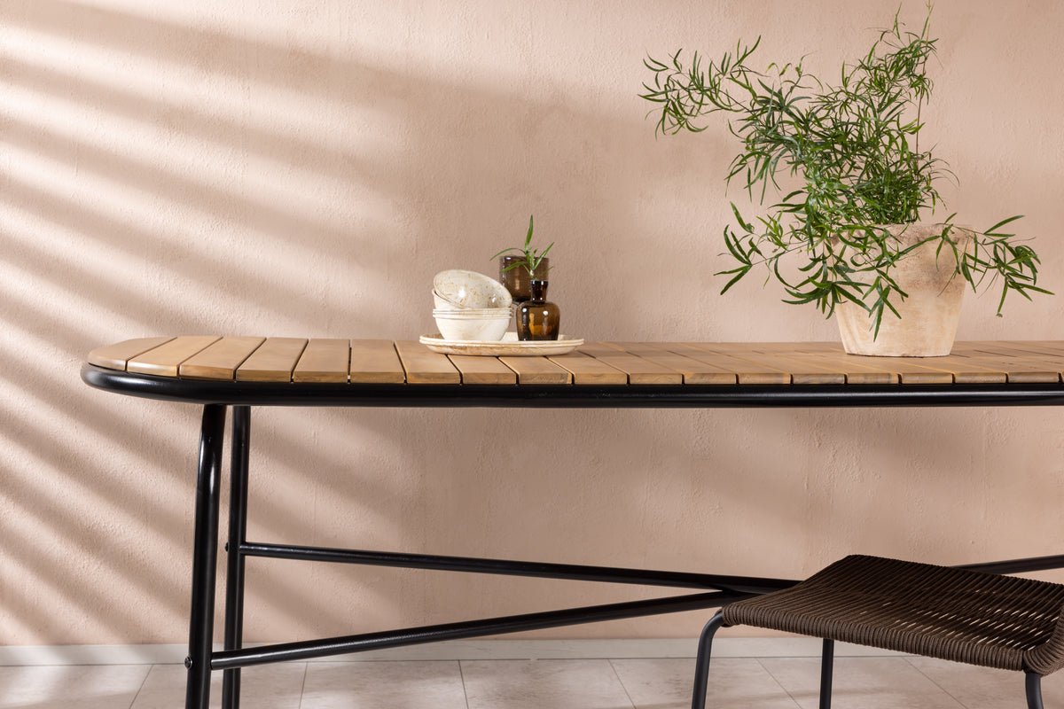 Luxusbetten24 Lumo Garten Esstisch Naturoptik mit Akazien‑Tischplatte 200x90 cm