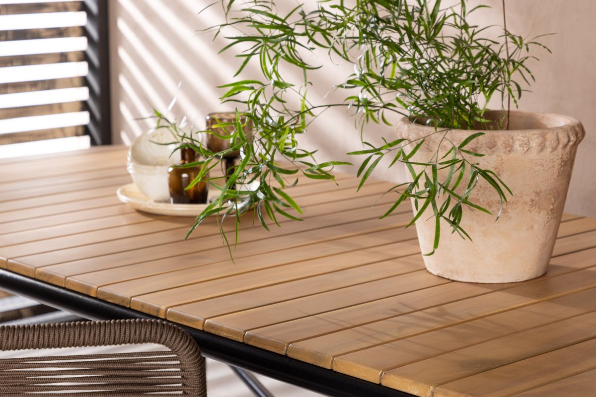 Luxusbetten24 Lumo Garten Esstisch Naturoptik mit Akazien‑Tischplatte 200x90 cm