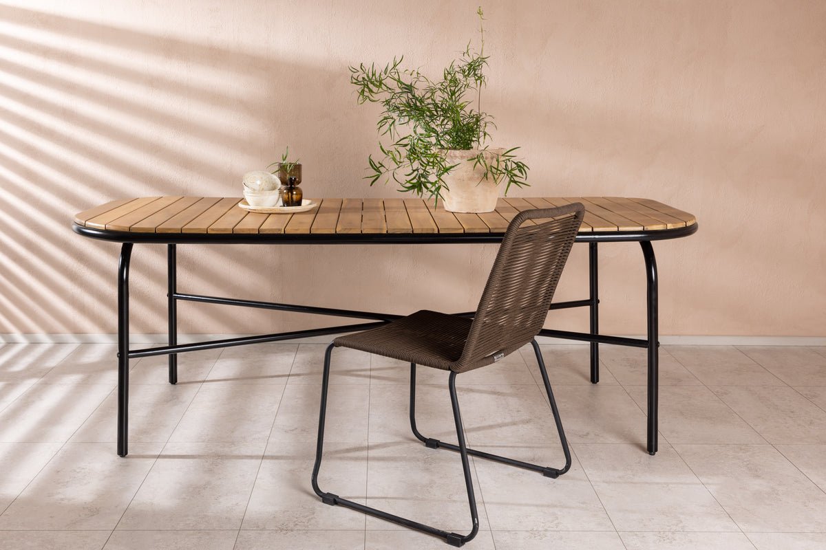 Luxusbetten24 Lumo Garten Esstisch Naturoptik mit Akazien‑Tischplatte 200x90 cm
