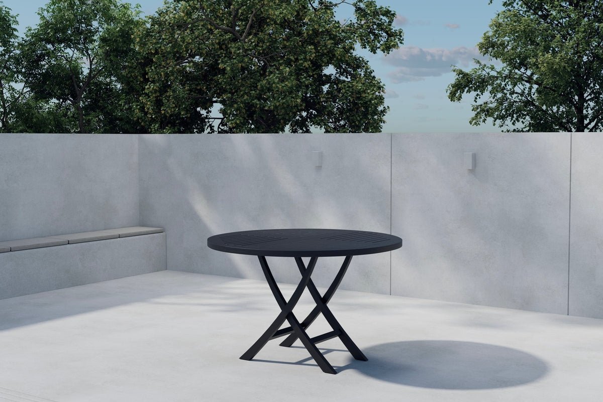 Luxusbetten24 Lunaro Gartentisch Schwarzes Teakholz Ø 120cm
