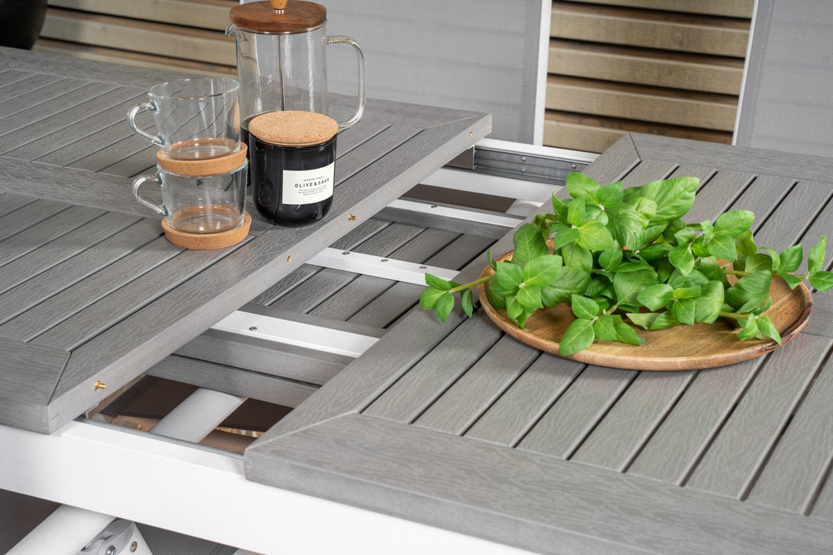 Luxusbetten24 Ravello Gartentisch Ausziehbar Alu‑Gestell Weiß 152‑210 cm Garten