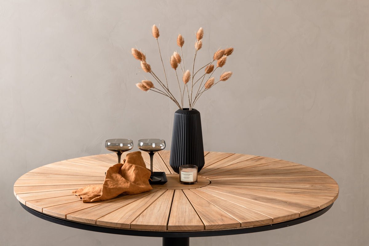 Garten Esstisch Terra – Ø 120 cm aus Aluminium und Teakholz