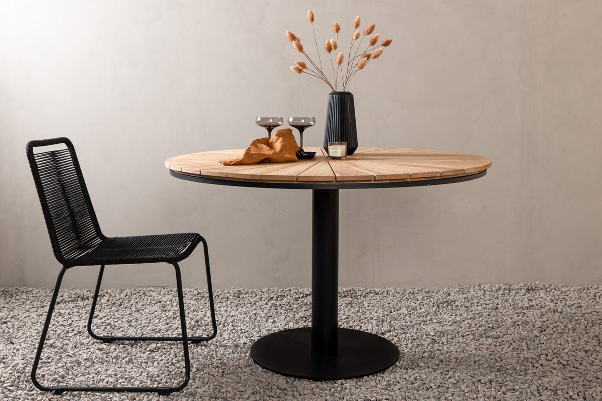 Garten Esstisch Terra – Ø 120 cm aus Aluminium und Teakholz