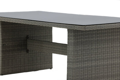 Garten Esstisch Valerio - 200x100 cm aus grauem Rattan mit Glasplatte