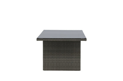 Garten Esstisch Valerio - 200x100 cm aus grauem Rattan mit Glasplatte
