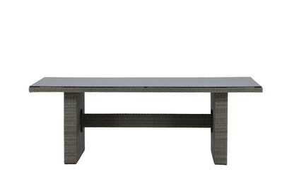 Garten Esstisch Valerio - 200x100 cm aus grauem Rattan mit Glasplatte