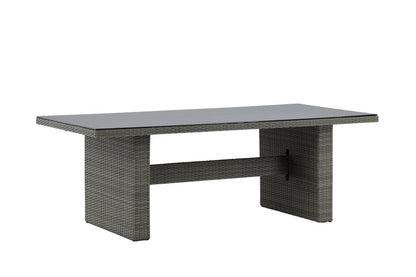 Garten Esstisch Valerio - 200x100 cm aus grauem Rattan mit Glasplatte