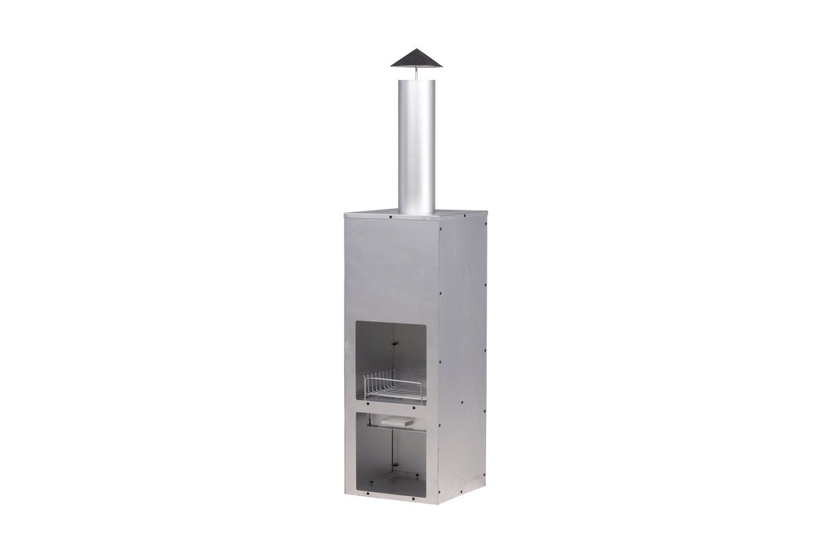 Garten Kamin Arne aus Stahl mit Schornstein in Silber