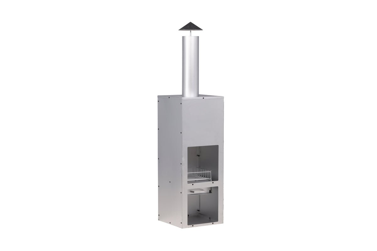 Garten Kamin Arne aus Stahl mit Schornstein in Silber