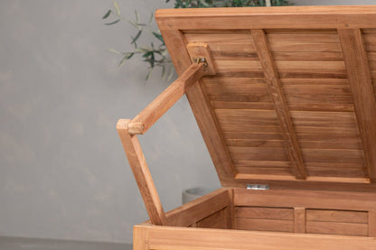 Garten Kissenbox Sorine 46x130x70 aus Teakholz Naturoptik Robust