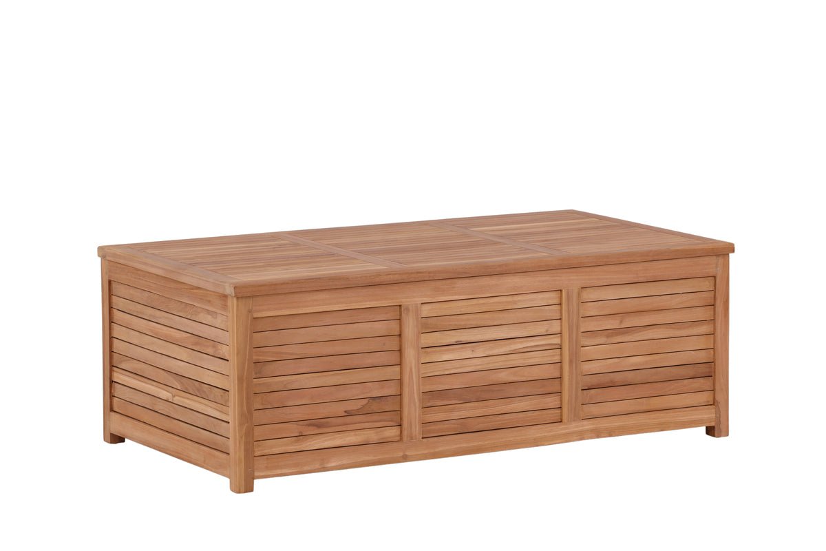 Garten Kissenbox Sorine 46x130x70 aus Teakholz Naturoptik Robust