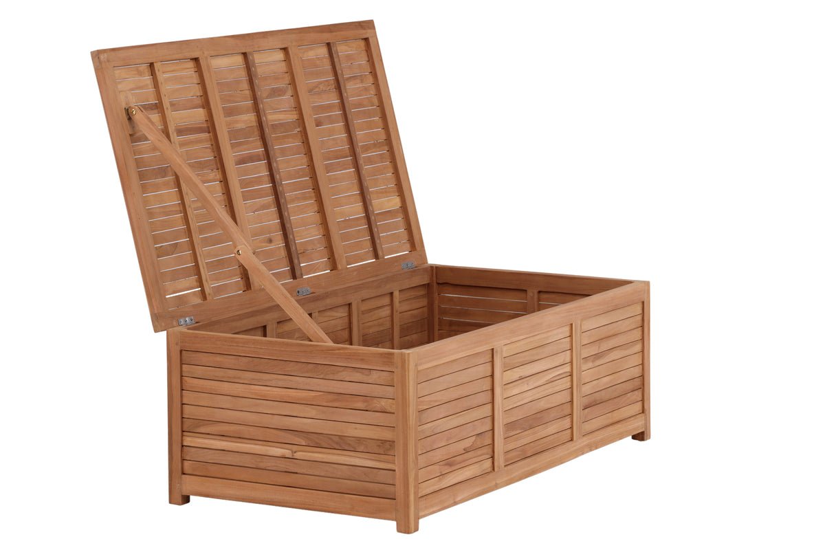 Garten Kissenbox Sorine 46x130x70 aus Teakholz Naturoptik Robust