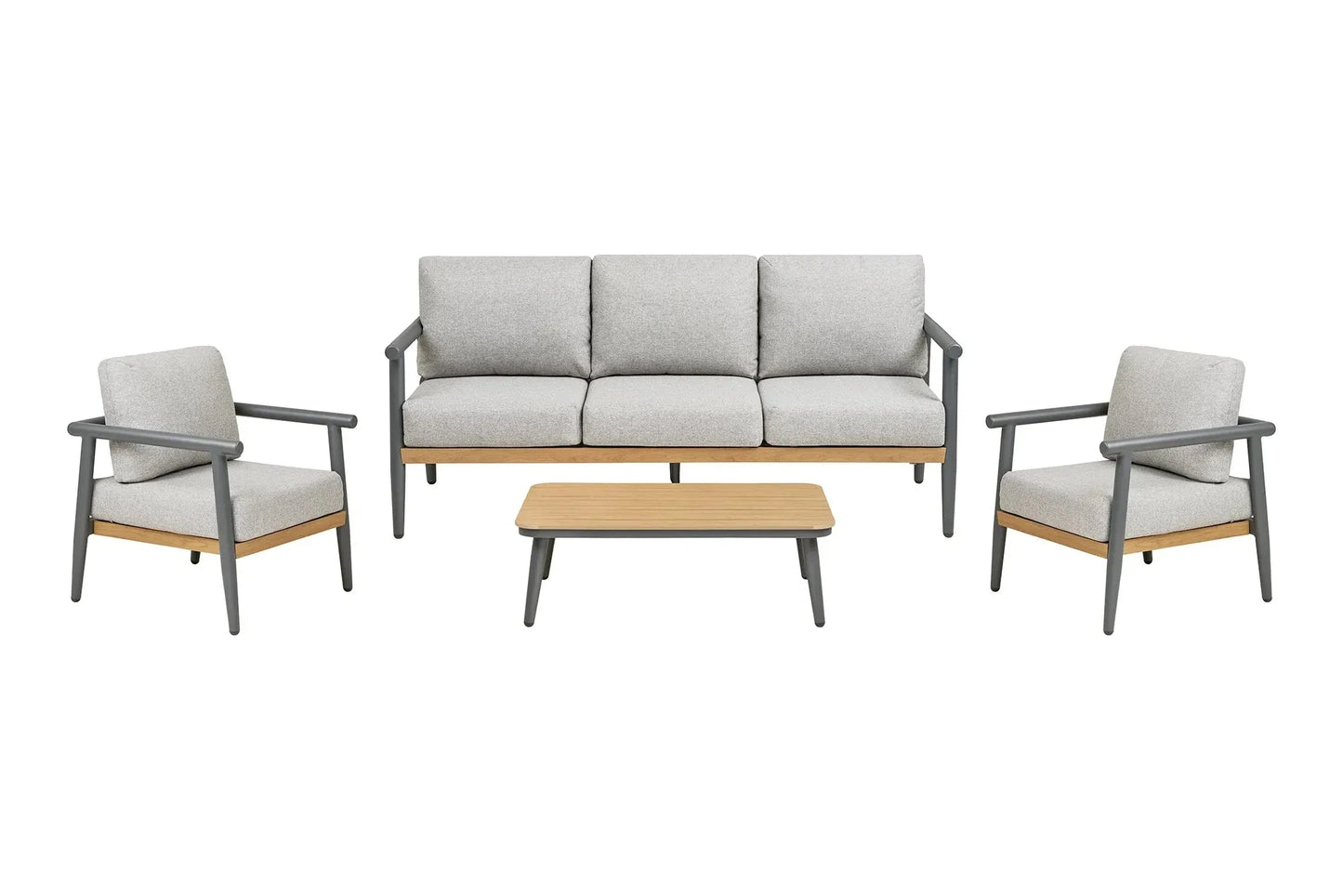 Garten Lounge Set Alviora – mit Aluminiumgestell und Holzoptik-Akzenten