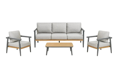 Garten Lounge Set Alviora – mit Aluminiumgestell und Holzoptik-Akzenten