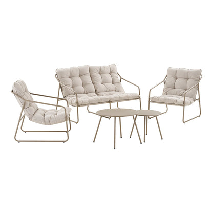 Garten Lounge Set Sandira – mit Stahlgestell in Sand und dicken Sitzpolstern