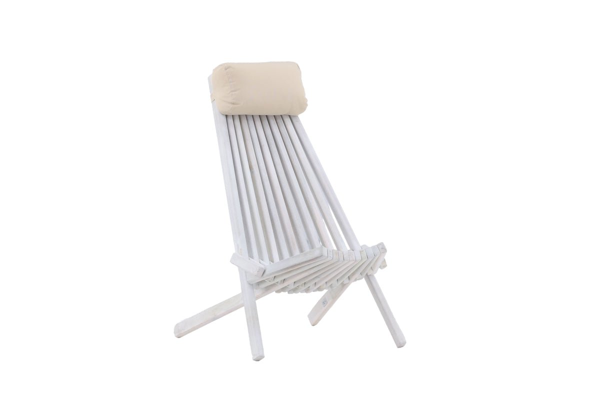 Luxusbetten24 Loungesessel Aktiv Outdoor – Akazienholz, Weiß, Wetterfest, Neu