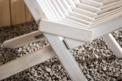 Luxusbetten24 Loungesessel Aktiv Outdoor – Akazienholz, Weiß, Wetterfest, Neu