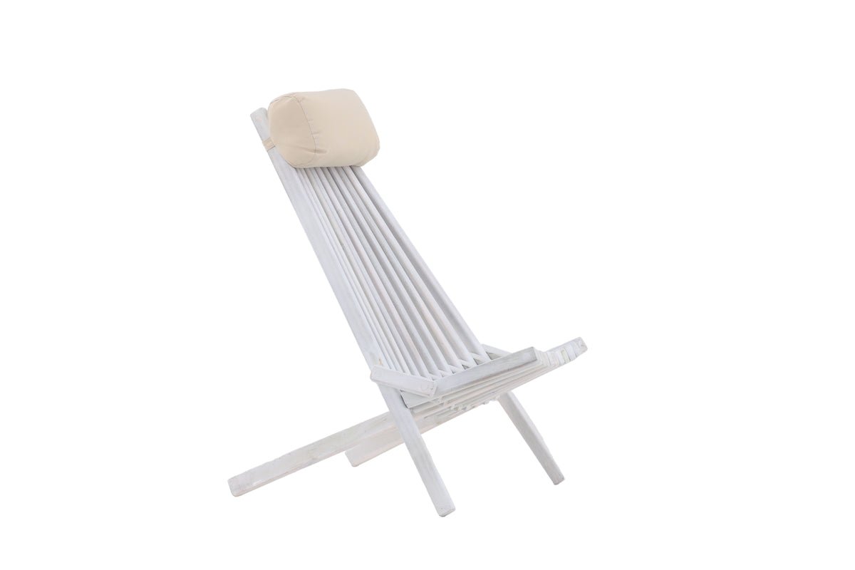 Luxusbetten24 Loungesessel Aktiv Outdoor – Akazienholz, Weiß, Wetterfest, Neu