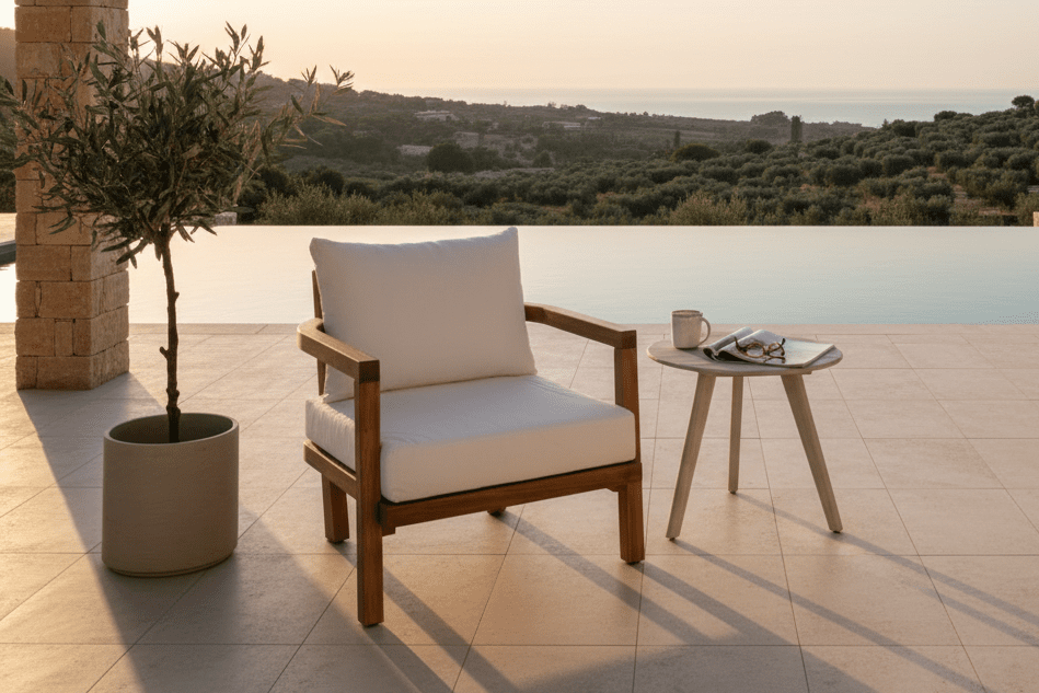 Luxusbetten24 Erika Garten-Loungesessel Braun aus Akazie und Polyester