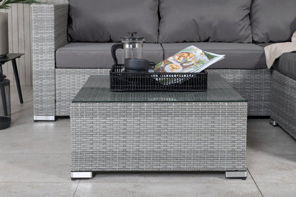 Luxusbetten24 Amelia Gartenloungeset Polyrattan Sofa mit Tisch, Kissen und Grau