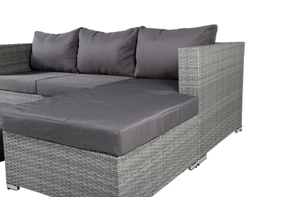 Luxusbetten24 Amelia Gartenloungeset Polyrattan Sofa mit Tisch, Kissen und Grau