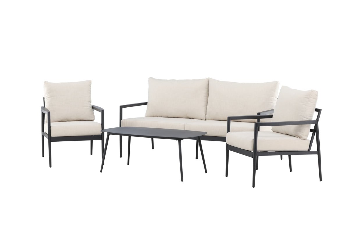 Bellano Garten Loungeset 4‑teiliges Outdoor Set Aluminiumrahmen Schwarz/Beige