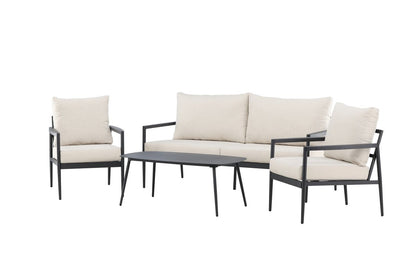 Bellano Garten Loungeset 4‑teiliges Outdoor Set Aluminiumrahmen Schwarz/Beige