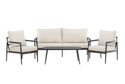 Bellano Garten Loungeset 4‑teiliges Outdoor Set Aluminiumrahmen Schwarz/Beige