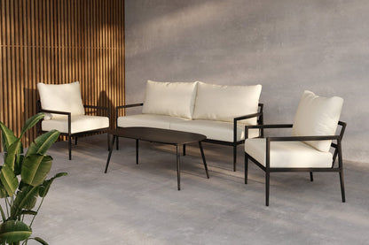 Bellano Garten Loungeset 4‑teiliges Outdoor Set Aluminiumrahmen Schwarz/Beige