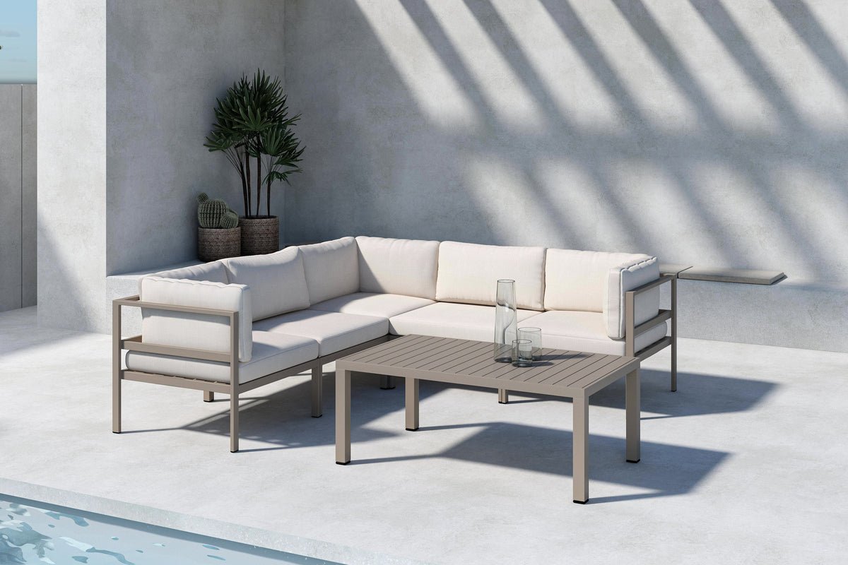 Luxusbetten24 Elvira Garten Loungeset, Outdoor Polyrattan, Ecksofa Braun/Beige